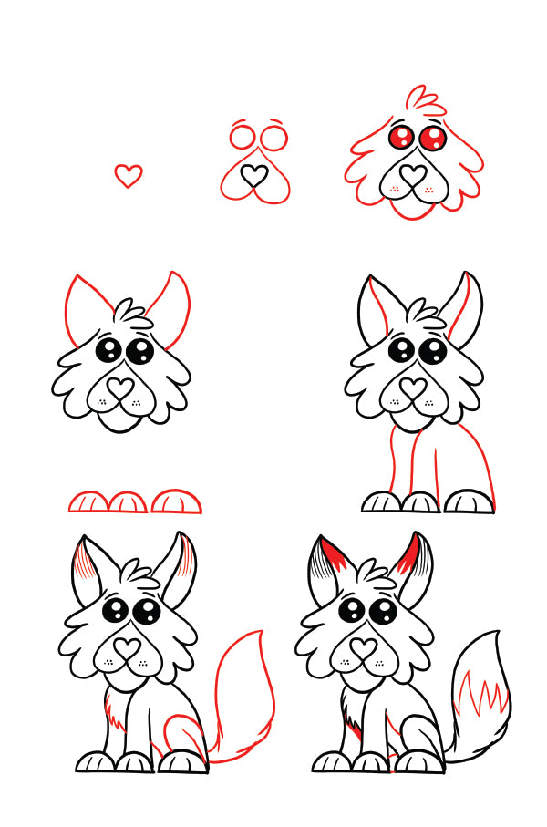 Easy to follow steps allow artists to create fun characters starting with a heart shape.