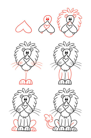 Learn how to draw a lion using a heart.