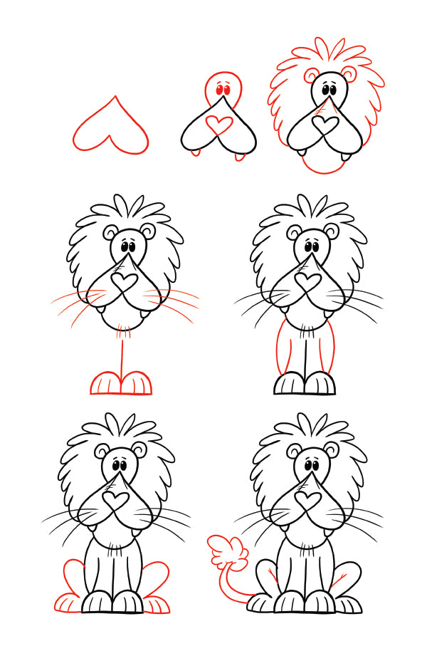 Learn how to draw a lion using a heart.