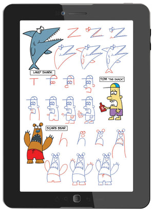 Full color step-by-step instructions on how to draw cartoon characters